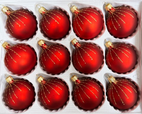 ⁨Bombki szklane 6cm 12 sztuk Ręcznie zdobione. Produkt polski (czerwony)⁩ w sklepie Wasserman.eu