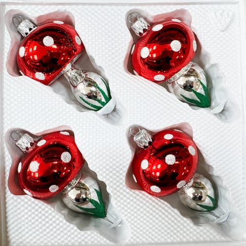 ⁨Bombki szklane grzybki 4 sztuki Ręcznie zdobione. Produkt polski (czerwony)⁩ w sklepie Wasserman.eu