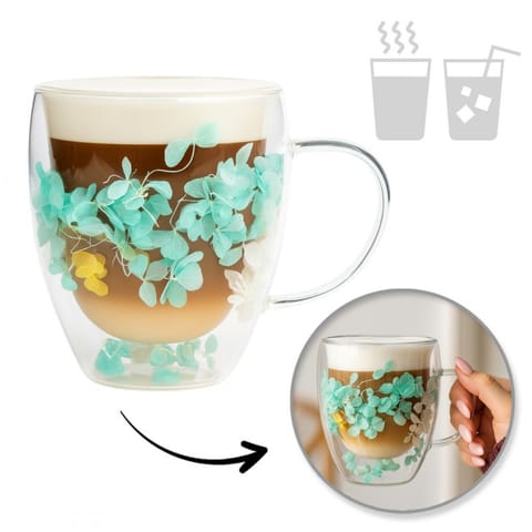 ⁨Szklanka termiczna z kwiatami w środku, hortensje zielone 300 ml 1szt SZK179ZIE⁩ w sklepie Wasserman.eu
