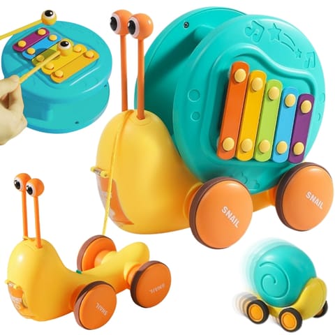 ⁨WOOPIE Ślimak do Ciągnięcia 4w1 Cymbałki Zębatki Sensoryczne Wyrzutnia + Małe Autko⁩ w sklepie Wasserman.eu