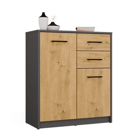 ⁨Komoda SIMPLO 2D2S Szafka 2 Szuflady 2 Drzwi Do Salonu ANTRACYT DĄB ARTISAN⁩ w sklepie Wasserman.eu