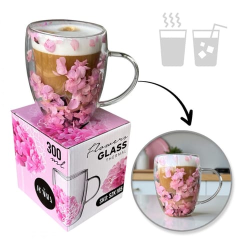 ⁨Szklanka termiczna z kwiatami w środku, gipsówka hortensje róż 300 ml 1szt SZK165⁩ w sklepie Wasserman.eu