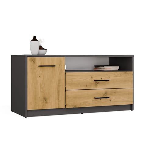⁨Szafka RTV SIMPLO 1D2S Stolik TV 2 Szuflady 1 Drzwi ANTRACYT DĄB ARTISAN⁩ w sklepie Wasserman.eu