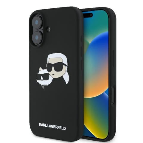 ⁨Karl Lagerfeld KLHMP16SSKCHPPLK iPhone 16 6.1" czarny/black hardcase Silicone Double Heads Print MagSafe⁩ w sklepie Wasserman.eu