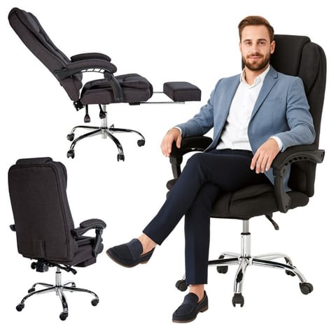 ⁨Fotel biurowy obrotowy BOSS z podnóżkiem - czarny MATERIAŁ KO22CZ-MAT⁩ w sklepie Wasserman.eu