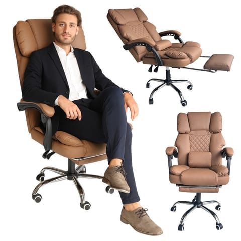 ⁨Fotel biurowy obrotowy MASTER PRESTIGE, podnóżek i masażer- ecoskóra kawowy KO42CAP⁩ w sklepie Wasserman.eu