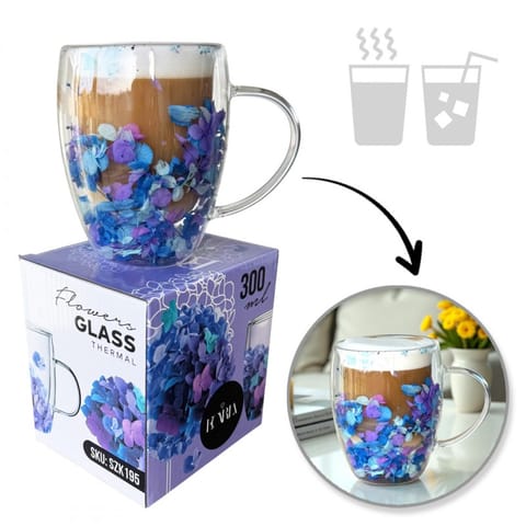 ⁨Szklanka termiczna z kwiatami w środku, gipsówka hortensje róż 300 ml 1szt SZK195⁩ w sklepie Wasserman.eu