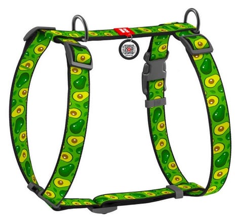 ⁨Collar WauDog Nylon Szelki nylonowe anatomiczne w kształcie litery H, z QR-paszportem, plastikowy fastex, wzór AWOKADO, rozmiar M 20mm⁩ w sklepie Wasserman.eu