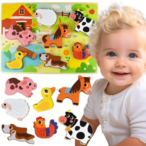 ⁨Tooky Toy Drewniane Puzzle Montessori Zwierzątka Farma Dopasuj Kształty⁩ w sklepie Wasserman.eu