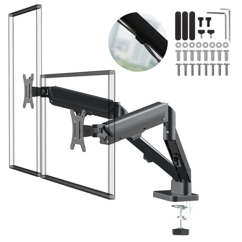 ⁨Uchwyt na 2 monitory Maclean, sprężyna gazowa, 17"-32", 2-10kg, czarny, MC-134⁩ w sklepie Wasserman.eu