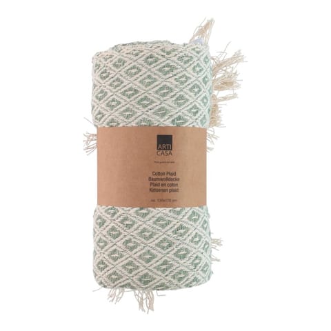 ⁨Arti Casa - Koc bawełniany w romby 130x170 cm (Zielony / Biały)⁩ w sklepie Wasserman.eu