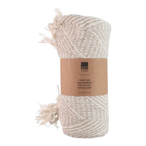 ⁨Arti Casa - Koc bawełniany w jodełke 130x170 cm (Beżowy / Biały)⁩ w sklepie Wasserman.eu