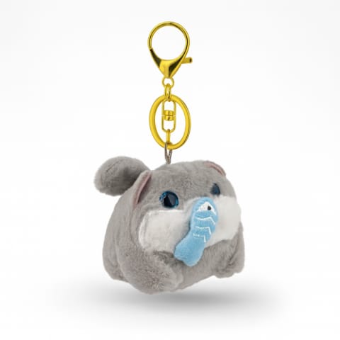 ⁨Brelok do kluczy - Kot łapiący rybę z kręconym ogonkiem, szary BRL398SZ⁩ w sklepie Wasserman.eu