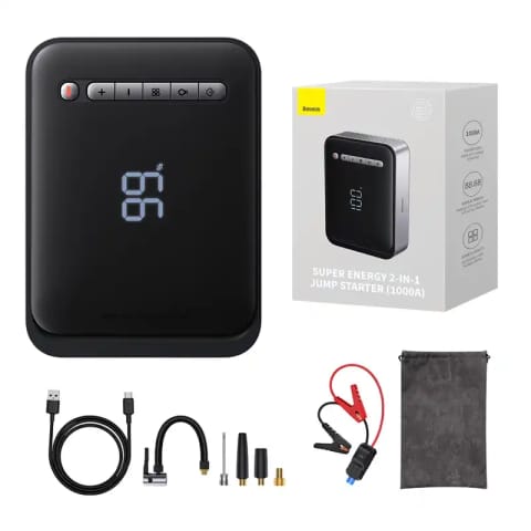 ⁨Powerbank / Rozrusznik + Kompresor 2w1 Baseus Super Energy Car Jump Starter, 8000mAh, 1000A USB (czarny)⁩ w sklepie Wasserman.eu