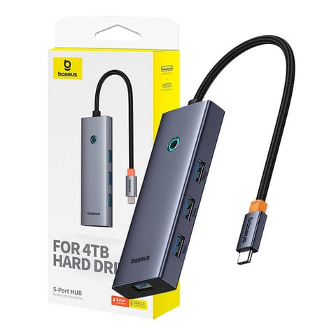⁨Hub 5w1 Baseus UltraJoy 5-Port (4xUSB 3.0,  PD) Szary⁩ w sklepie Wasserman.eu