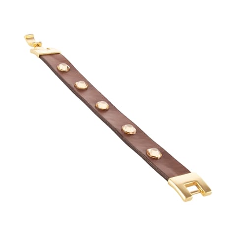 ⁨Czekoladowa skórzana bransoletka z kryształkami (LV25/JES/15AU)⁩ w sklepie Wasserman.eu