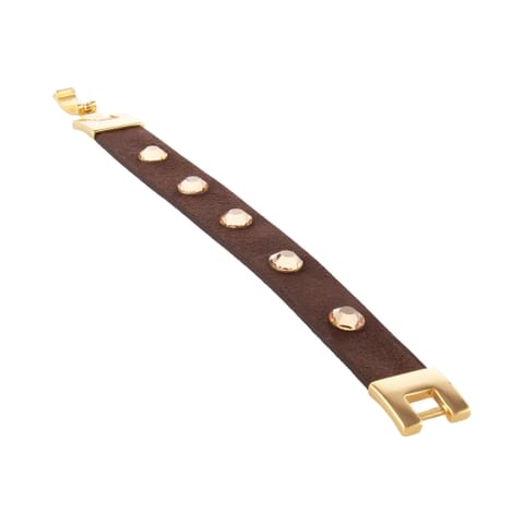 ⁨Skórzana bransoletka w kolorze ciemnej czekolady z kryształkami (LV25/JES/16AU)⁩ w sklepie Wasserman.eu