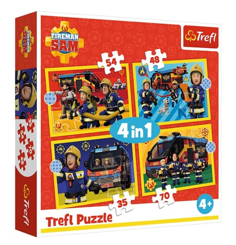 ⁨Puzzle - 4w1 (35, 48, 54, 70) - Strażak na sygnale - Strażak Sam - Trefl 34348⁩ w sklepie Wasserman.eu
