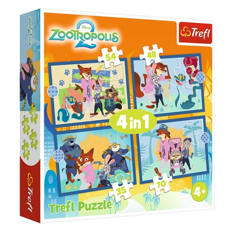 ⁨Puzzle - 4w1 (35, 48, 54, 70) - Zootopia pełna przygód - Disney Zwierzogród 2 - Trefl 34677⁩ w sklepie Wasserman.eu