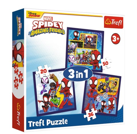 ⁨Puzzle - 3w1 (20, 36, 50) - Przygody Spideya i przyjaciół - Disney - Trefl 34892⁩ w sklepie Wasserman.eu