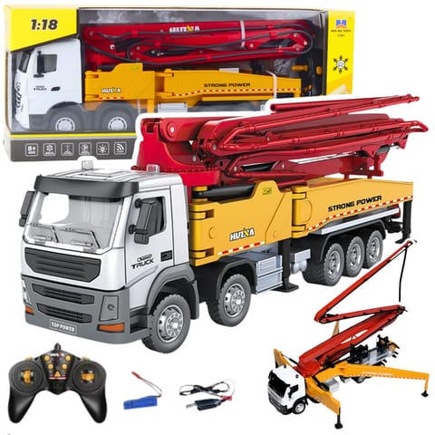 ⁨Ciężarówka Budowlana Betoniarka Z Pompą Huina Metalowa 1:18⁩ w sklepie Wasserman.eu