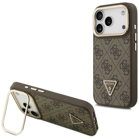 ⁨Etui Guess 4G PU Triangle Logo & Stand   Camera Magsafe do iPhone 17 Pro brązowy⁩ w sklepie Wasserman.eu