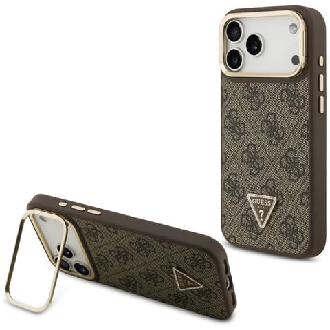⁨Etui Guess 4G PU Triangle Logo & Stand   Camera Magsafe do iPhone 17 Pro Max brązowy⁩ w sklepie Wasserman.eu