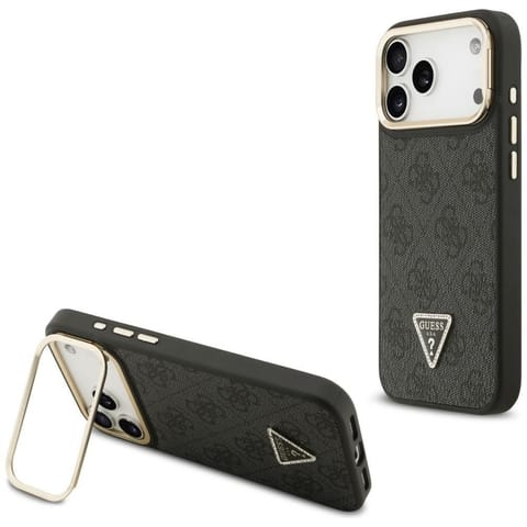 ⁨Etui Guess 4G PU Triangle Logo & Stand   Camera Magsafe do iPhone 17 Pro Max czarny⁩ w sklepie Wasserman.eu