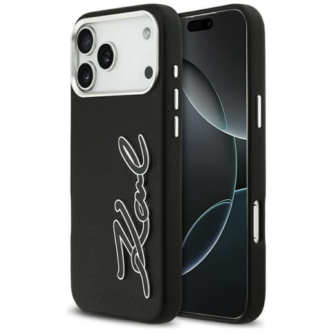 ⁨Etui Karl Lagerfeld FW Grained Signature Logo do iPhone 17 Pro Max czarny⁩ w sklepie Wasserman.eu