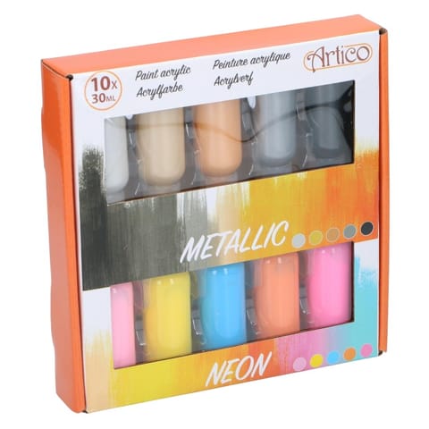 ⁨Artico - Zestaw farb akrylowych neonowych / metalicznych w tubkach 30 ml⁩ w sklepie Wasserman.eu
