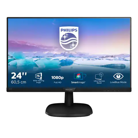 ⁨Monitor Philips 243V7QJABF/00 (23,8"; IPS/PLS; FullHD 1920x1080; DisplayPort, HDMI, VGA; kolor czarny)⁩ w sklepie Wasserman.eu
