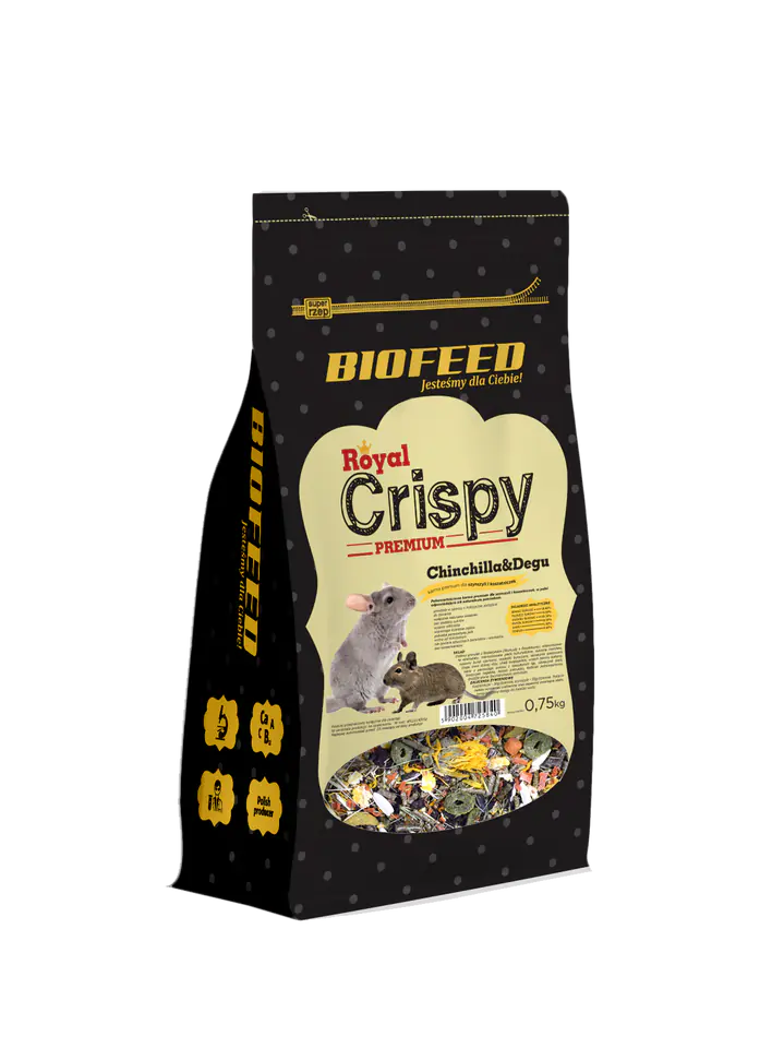 ⁨BIOFEED Royal Crispy Premium Chinchilla & Degu 750g - dla szynszyli i koszatniczek⁩ w sklepie Wasserman.eu