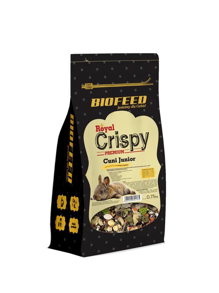 ⁨BIOFEED ROYAL CRISPY PREMIUM Cuni Junior pokarm dla młodych królików 750g⁩ w sklepie Wasserman.eu