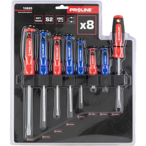 ⁨8 PCS SCREWDRIVER SET, SOFT-TOUCH,S2,MAGNET, HANGER,PROLINE⁩ at Wasserman.eu