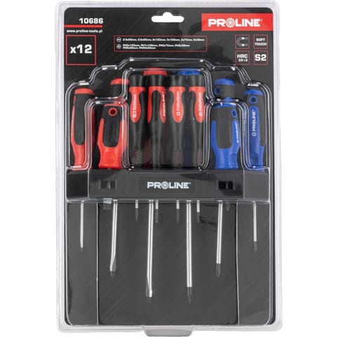 ⁨12 PCS SCREWDRIVER SET, SOFT-TOUCH,S2,MAGNET, HANGER,PROLINE⁩ at Wasserman.eu
