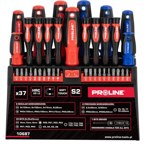 ⁨37 PCS SCREWDRIVER SET, SOFT-TOUCH,S2,MAGNET,STAND,PROLINE⁩ at Wasserman.eu