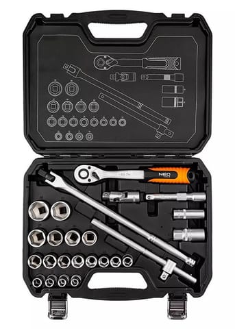 ⁨Zestaw kluczy nasadowych10-205, 25, rozmiar 1/2, walizka, NEO TOOLS⁩ w sklepie Wasserman.eu