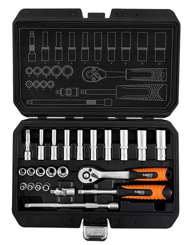 ⁨Zestaw kluczy nasadowych10-231, 23 szt, rozmiar 1/4, walizka, NEO TOOLS⁩ w sklepie Wasserman.eu