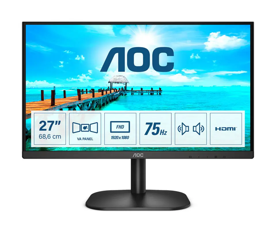 ⁨AOC B2 27B2AM LED display 68.6 cm (27") 19220 x 1080 pixels Full HD Black⁩ at Wasserman.eu