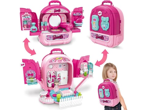 ⁨Domek Dla Lalek Toaletka W Walizce Plecak Zestaw 3w1 + Akcesoria⁩ w sklepie Wasserman.eu