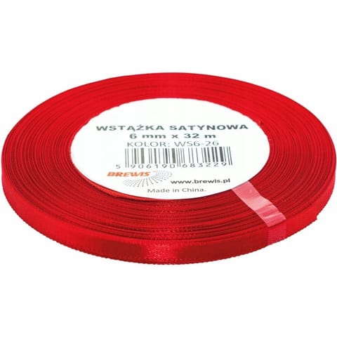 ⁨Wstążka satynowa 6mm/32m czerwona ws6-26⁩ w sklepie Wasserman.eu