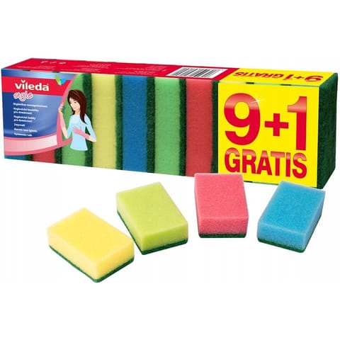 ⁨Gąbka do zmywania VILEDA RAINBOW 8,5x5,5cm (9+1 szt)⁩ w sklepie Wasserman.eu