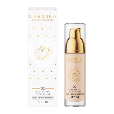 ⁨DERMIKA Luxury Ceramides Podkład pielęgnacyjny 4w1 SPF30 odcień 02 30 ml⁩ w sklepie Wasserman.eu