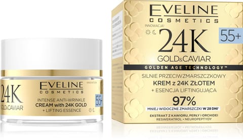⁨EVELINE 24K Gold&Caviar Krem silnie przeciwzmarszczkowy 55+ 50 ml⁩ w sklepie Wasserman.eu