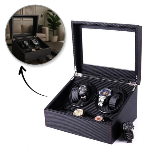 ⁨Rotomat na zegarek automatyczny, szkatułka gablotka Karbon czarny 31x24x18cm PD105⁩ w sklepie Wasserman.eu