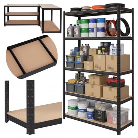 ⁨Regał magazynowy 200kg 5 poziomów 205x120x45 cm 1000 kg czarny⁩ w sklepie Wasserman.eu