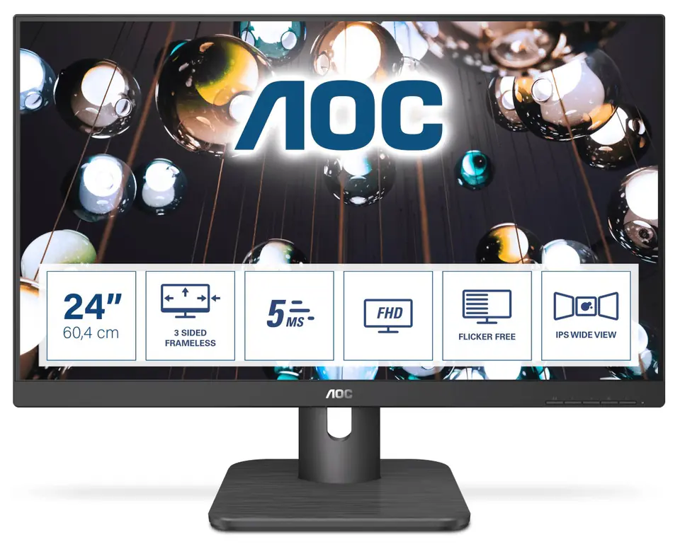 ⁨Monitor AOC 24E1Q (23,8"; IPS/PLS; FullHD 1920x1080; DisplayPort, HDMI, VGA; kolor ciemnoszary)⁩ w sklepie Wasserman.eu