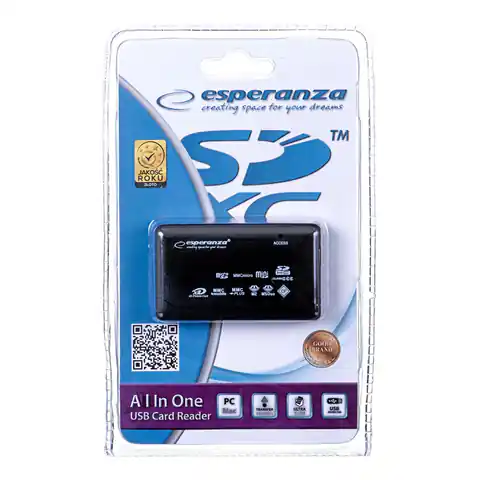 ⁨Czytnik kart Esperanza EA117 (Zewnętrzny; Memory Stick Duo, MicroSD (przez adapter), MMC, SD, SDHC, SDXC)⁩ w sklepie Wasserman.eu