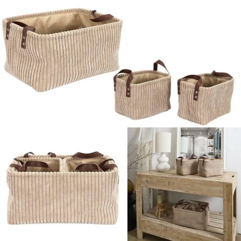 ⁨Zestaw 3 koszy Sztruks taupe⁩ w sklepie Wasserman.eu