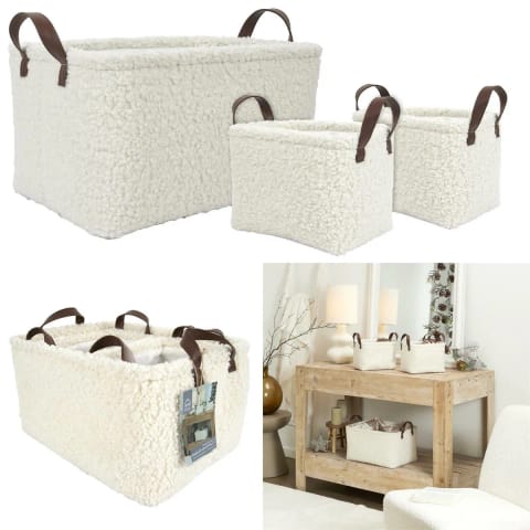 ⁨Zestaw 3 koszy Boucle kremowe⁩ w sklepie Wasserman.eu